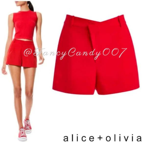 Final Price! Alice + Olivia Dawson V Drop Waist Shorts, Size 14 Red - Picture 11 of 12